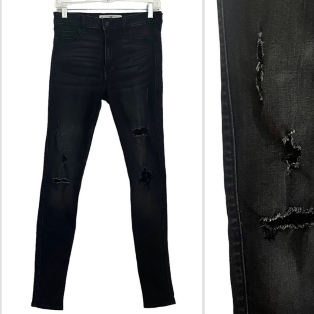Hollister High Rise Super Skinny Distressed Black Jeans